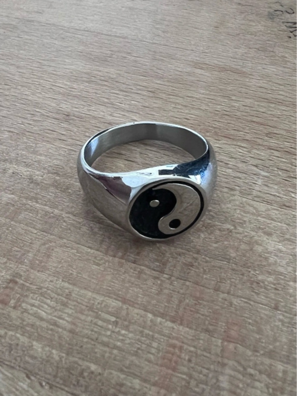 Yin Yang Stainless Steel Signet Ring - Black & Silver